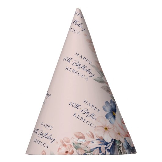 ピンクエレガントフローラスクリプト60誕生日任意の年齢 パーティーハット (右)