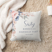 ピンクエレガントフローラスクリプト60誕生日 クッション (ブランケット)