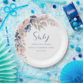 ピンクエレガントフローラスクリプト60誕生日 ペーパープレート (パーティー)