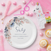 ピンクエレガントフローラスクリプト60誕生日 ペーパープレート (パーティー)