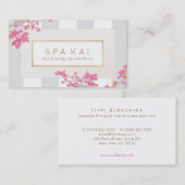 ピンクエレガントフローラストライプ美しいサロン及びスパ 名刺 (正面/裏面)