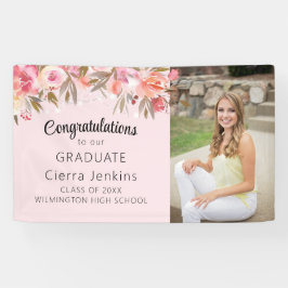 ピンクエレガントフローラストリング光卒業バナー 横断幕