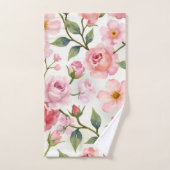 ピンクエレガントフローラスリーピース バスタオルセット (ハンドタオル)