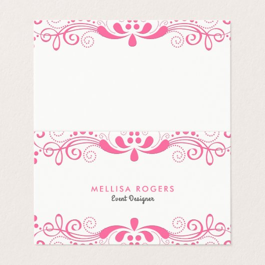 ピンクエレガントフローラスワーズレース名刺 名刺 (外部フラット)