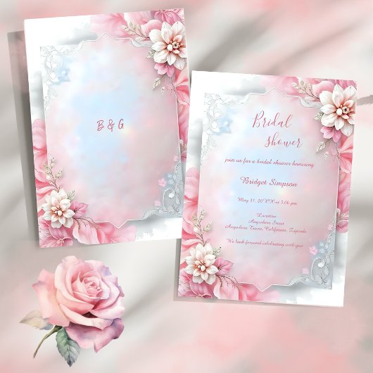 ピンクエレガントフローラソフトパステルグローブライダルシャワー 招待状
