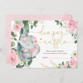 ピンクエレガントフローラゾウのシャワーおむつラッフル エンクロージャーカード (正面/裏面)