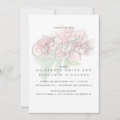 ピンクエレガントフローラタイポグラフィ婚約パーティ 招待状 (正面)