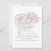 ピンクエレガントフローラタイポグラフィ50誕生日パーティー 招待状 (正面)