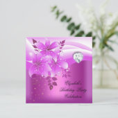 ピンクエレガントフローラダイヤモンドバースデーパーティー 招待状 (スタンド正面)