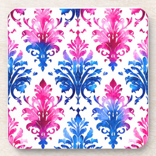 ピンクエレガントフローラダマスクパターン コースター (正面)