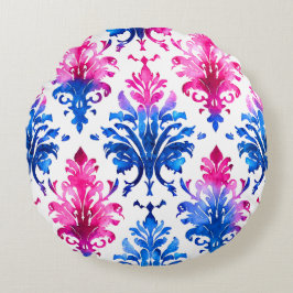 ピンクエレガントフローラダマスクパターン ラウンドクッション