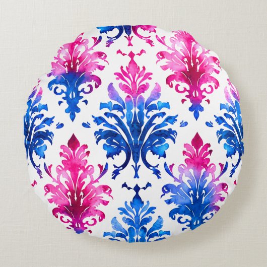 ピンクエレガントフローラダマスクパターン ラウンドクッション (正面)