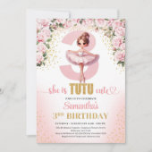 ピンクエレガントフローラツツのドレス金ゴールド女の子3rd 招待状 (正面)