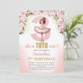 ピンクエレガントフローラツツのドレス金ゴールド女の子3rd 招待状 (スタンド正面)
