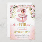 ピンクエレガントフローラツツのドレス金ゴールド女の子3rd 招待状 (正面/裏面)