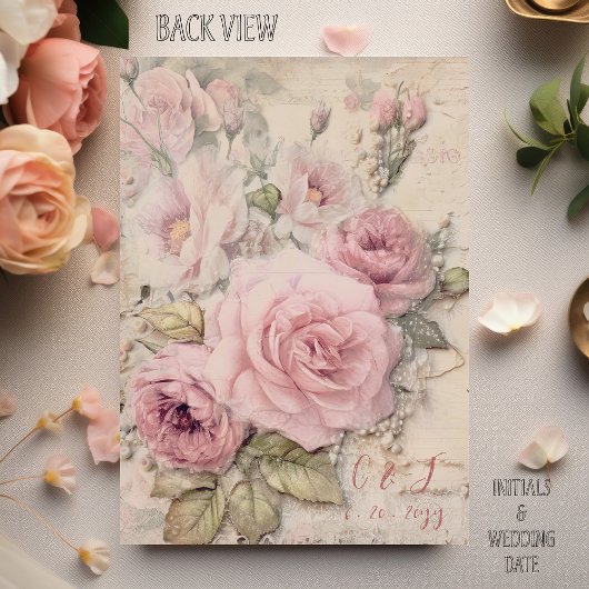 ピンクエレガントフローラティーカップブライダルシャワーティー 招待状