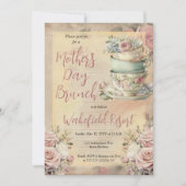 ピンクエレガントフローラティーカップマザーズデイブランチ 招待状 (正面)