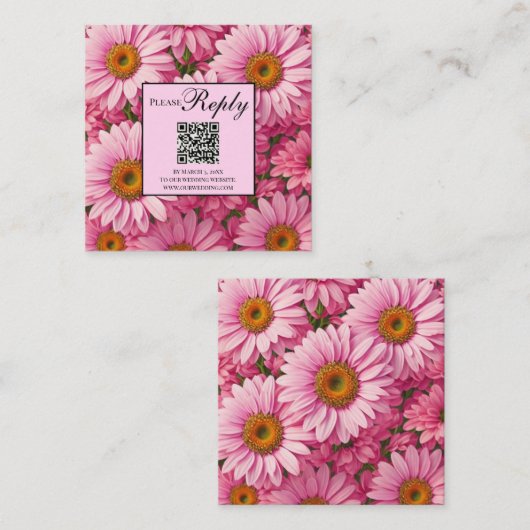 ピンクエレガントフローラデイジーひまわりQRコード エンクロージャーカード (正面/裏面)