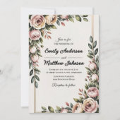 ピンクエレガントフローラデザイナ結婚式招待状 招待状 (正面)