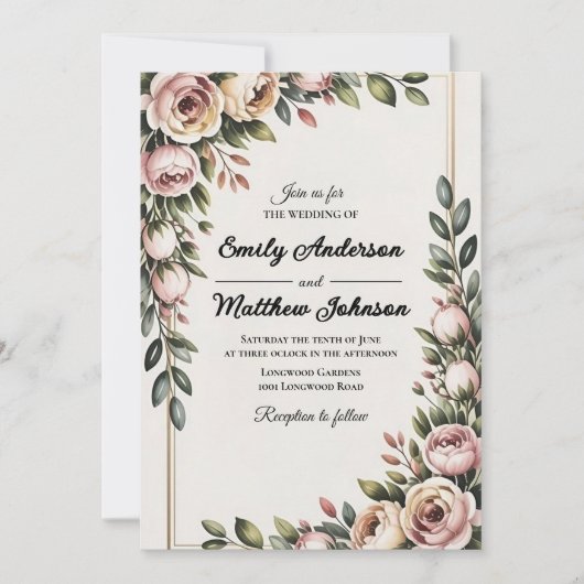 ピンクエレガントフローラデザイナ結婚式招待状 招待状 (正面)