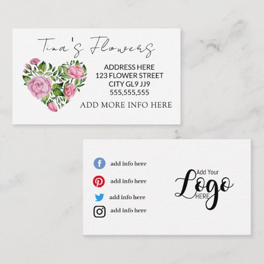 ピンクエレガントフローラデザインありがとう ノートカード (正面/裏面)