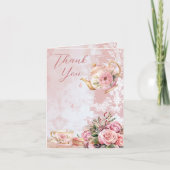 ピンクエレガントフローラハイティーガール赤ちゃんシャワー サンキューカード (正面)