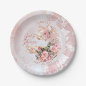 ピンクエレガントフローラハイティーガール赤ちゃんシャワー ペーパープレート (正面)