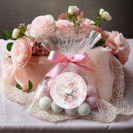 ピンクエレガントフローラハイティーガール赤ちゃんシャワー ラウンドシール