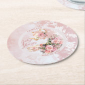 ピンクエレガントフローラハイティーガール赤ちゃんシャワー ラウンドペーパーコースター (アングル)