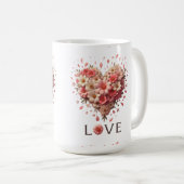 ピンクエレガントフローラハートロマンチックなバレンタインデー コーヒーマグカップ (正面右)