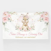 ピンクエレガントフローラバニーラビットガール誕生日 横断幕 (横)
