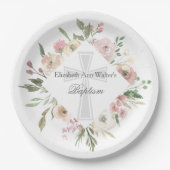 ピンクエレガントフローラバプテスマ宗教カスタムパーティー ペーパープレート (正面)