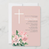 ピンクエレガントフローラバプテスマ招待状 招待状 (正面)