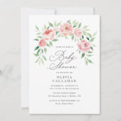 ピンクエレガントフローラバラ牡丹アーチベイビーシャワー 招待状 (正面)