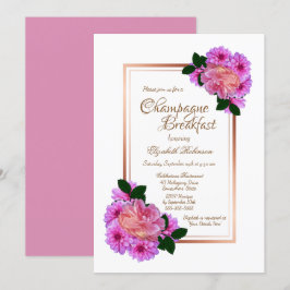 ピンクエレガントフローラバラ金ゴールドシャンパンブレックファスト 招待状