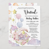 ピンクエレガントフローラバルーン仮想ベビーシャワー 招待状 (正面/裏面)