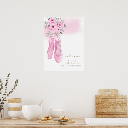 ピンクエレガントフローラバレリーナウェルカムベビーシャワー ポスター (キッチン)