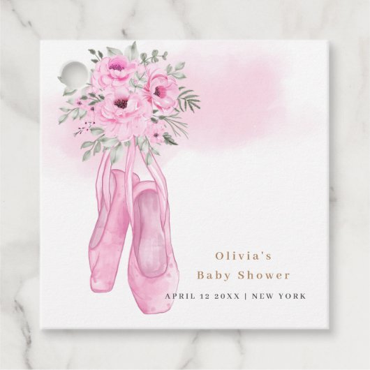 ピンクエレガントフローラバレリーナシューズベビーシャワー フェイバータグ (正面)