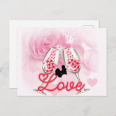 ピンクエレガントフローラバレンタインデーはがき ポストカード (正面/裏面)