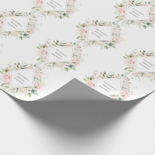 ピンクエレガントフローラパーソナライズされたブライダルシャワー ラッピングペーパー (角)