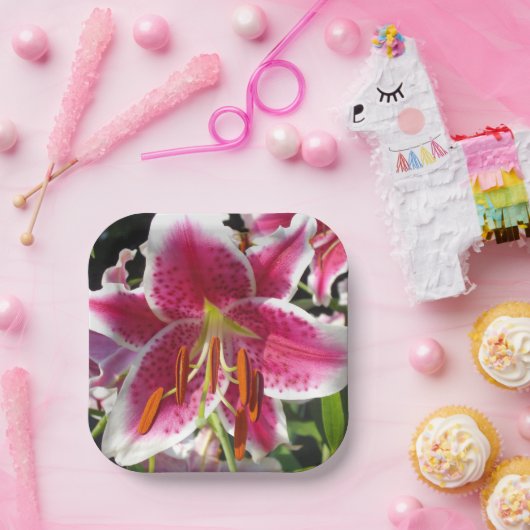 ピンクエレガントフローラピンク花の熱帯花 ペーパープレート (パーティー)