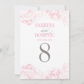 ピンクエレガントフローラピ結婚オニーのテーブル番号 招待状 (裏面)