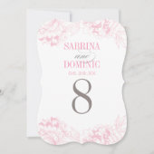 ピンクエレガントフローラピ結婚オニーのテーブル番号 招待状 (正面)