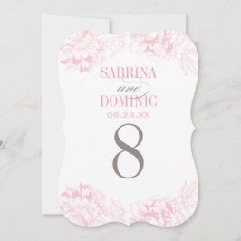 ピンクエレガントフローラピ結婚オニーのテーブル番号 招待状