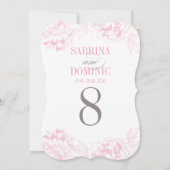 ピンクエレガントフローラピ結婚オニーのテーブル番号 招待状 (裏面)