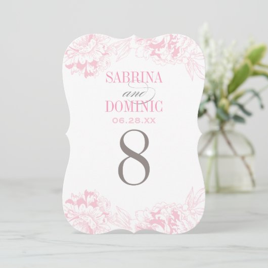 ピンクエレガントフローラピ結婚オニーのテーブル番号 招待状 (スタンド正面)