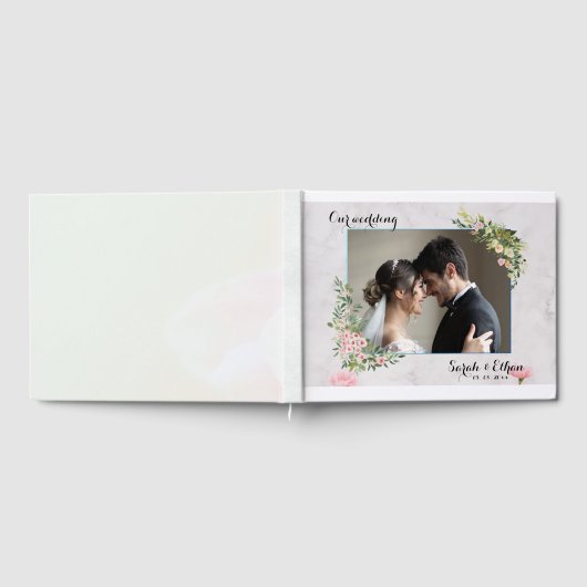 ピンクエレガントフローラフォトさくらんぼ結婚ブロッサム ゲストブック (全面)