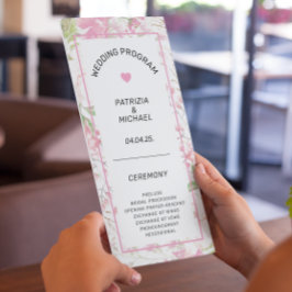 ピンクエレガントフローラフラット結婚式 プログラム