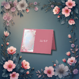 ピンクエレガントフローラフレームソフトパステルグロー結婚ズ サンキューカード