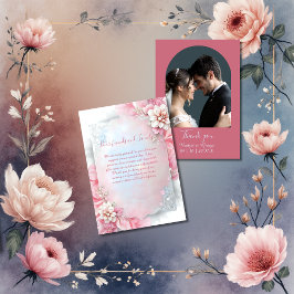 ピンクエレガントフローラフレームソフトパステルグロー結婚ズ サンキューカード